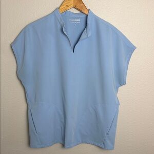 Mandala Mandarin Dolman Scrub Top Light Blue